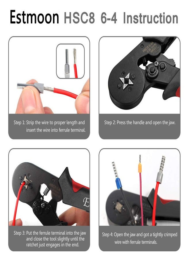 Estmoon Crimping Pliers Wire End Ferrules Set, Estmoon Wire End Ferrule Pliers with 1800 Pieces Cable Lugs Tool Kit 0.08-10 mm² for Insulated, Uninsulated Wire Rope Ratchet Cable Lugs - Image 5